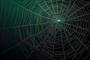 Obraz premium Spider web with spider over black green background design 