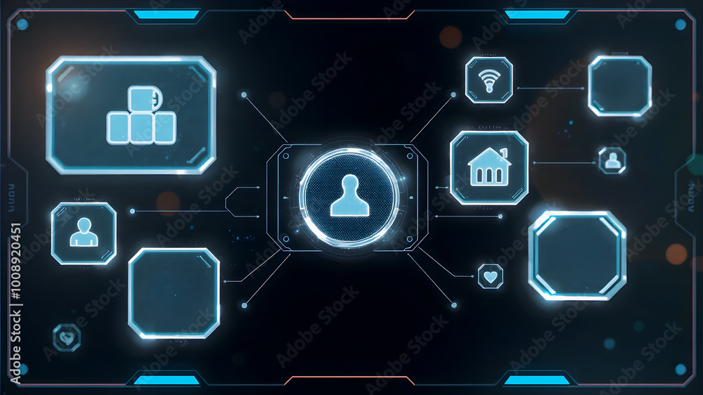 Poster background conceptual image with social media icons on virtual screen.