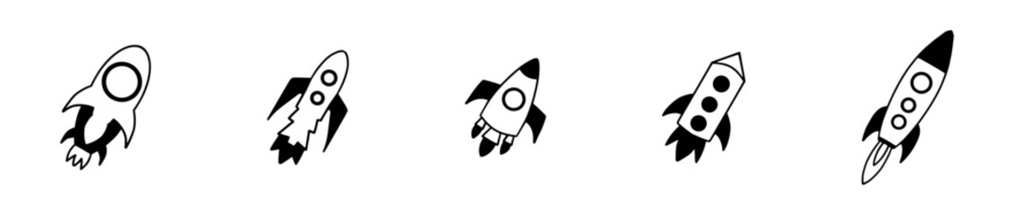 Creative Doodle Rocket Icon Set for Technology, Startups, and Education – Perfect for Gaming, Innovation, and Space Themes