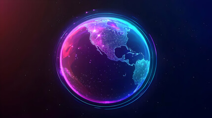 Obraz premium Neon 3D Rendering of the Earth in Dark Atmosphere