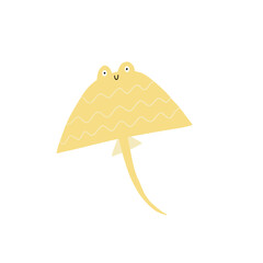 Cute cartoon undersea world. Deep Ocean animal - stingray fish. Vector border in flat style
