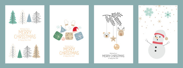 Set of Christmas cards with Christmas tree, Christmas elements. Vector illustrations