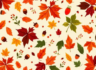 Autumn Leaves and Acorns Pattern - Fall Season Nature Illustration