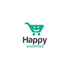 Happy smile shopping cart logo icon template. Vector illustration. design simple