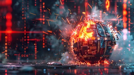 Fototapeta premium Explosive Burst of Neon Circuitry and Digital Fragments