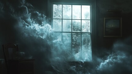 A Room Filled with Mystical Clouds Surrounding a Window