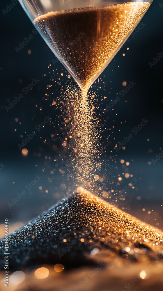 Wall mural dynamic close-up of sand flowing through timepiece