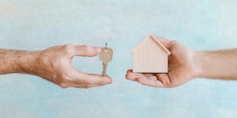 Keys in hand, key to success, new key to a new home, home buying, real estate agent, Hand hands over the keys to a new home. Construction, project, moving to a new home, mortgage, renting and buying