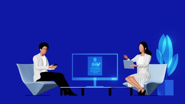 Employee required. 3d animation, no face. HR manager selects suitable candidates, showing on screen, human resources, recruitment agency. Goes through a shortlist of suitable candidates, human resourc