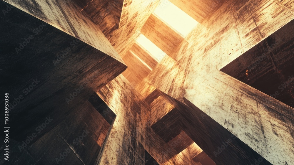 Poster Abstract View of Intersecting Concrete Beams with Light Filtering In