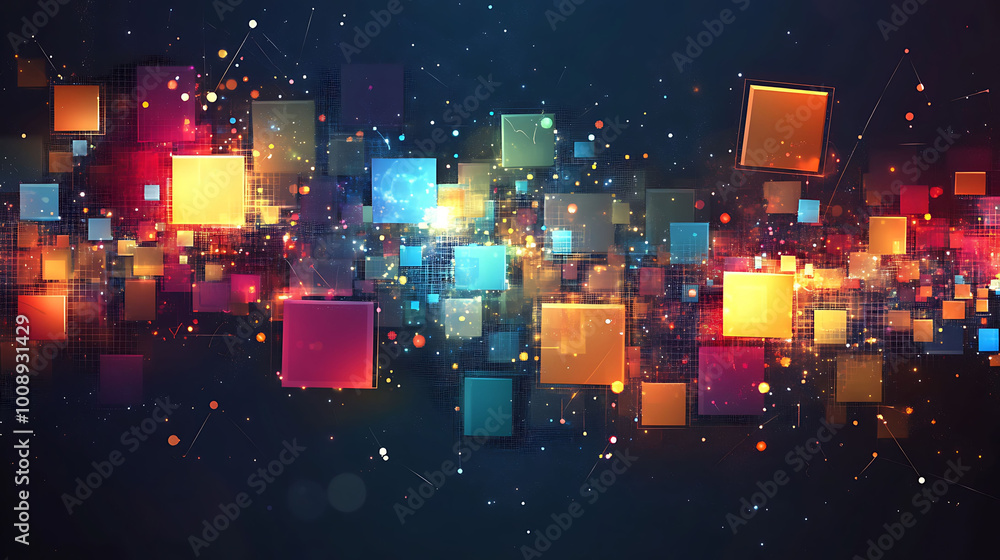 Aufkleber Abstract background with glowing squares in a wave pattern.