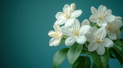 Delicate White Flowers on Teal Background