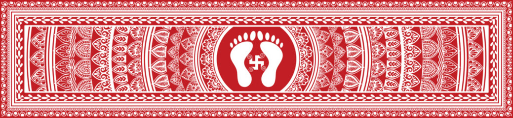 Lakshmi maa foot print in Traditional art aipan graphic design for Indian festival