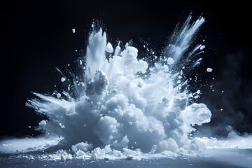 Liquid Nitrogen Explosive Blast Freezing Shards on Dark Background