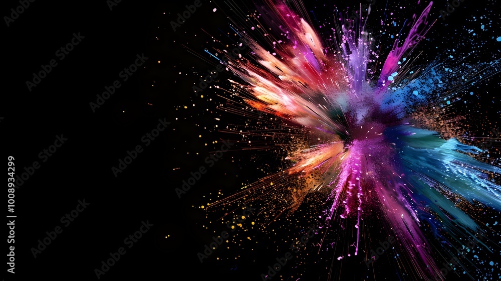 Poster vibrant fireworks explosion with intricate spark patterns in the sky