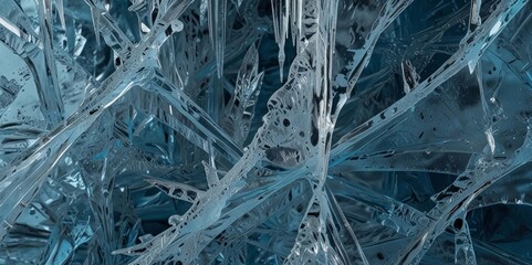 Pale blue background of natural ice with cracks and scratches on the surface of frozen water. Banner. Generated by AI.