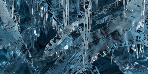Pale blue background of natural ice with cracks and scratches on the surface of frozen water. Banner. Generated by AI.