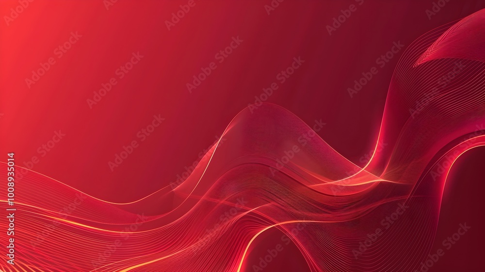 Poster flowing red waves with gradient glow and sharp lines creating a dynamic abstract background
