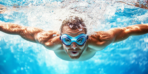 Naklejka premium Diving man in swimming pool