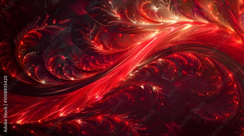 Aufkleber mesmerizing fractal patterns in vibrant red tones glowing abstract digital art design