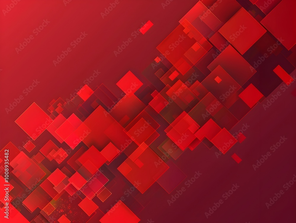 Aufkleber floating geometric red squares in cascading abstract digital art background
