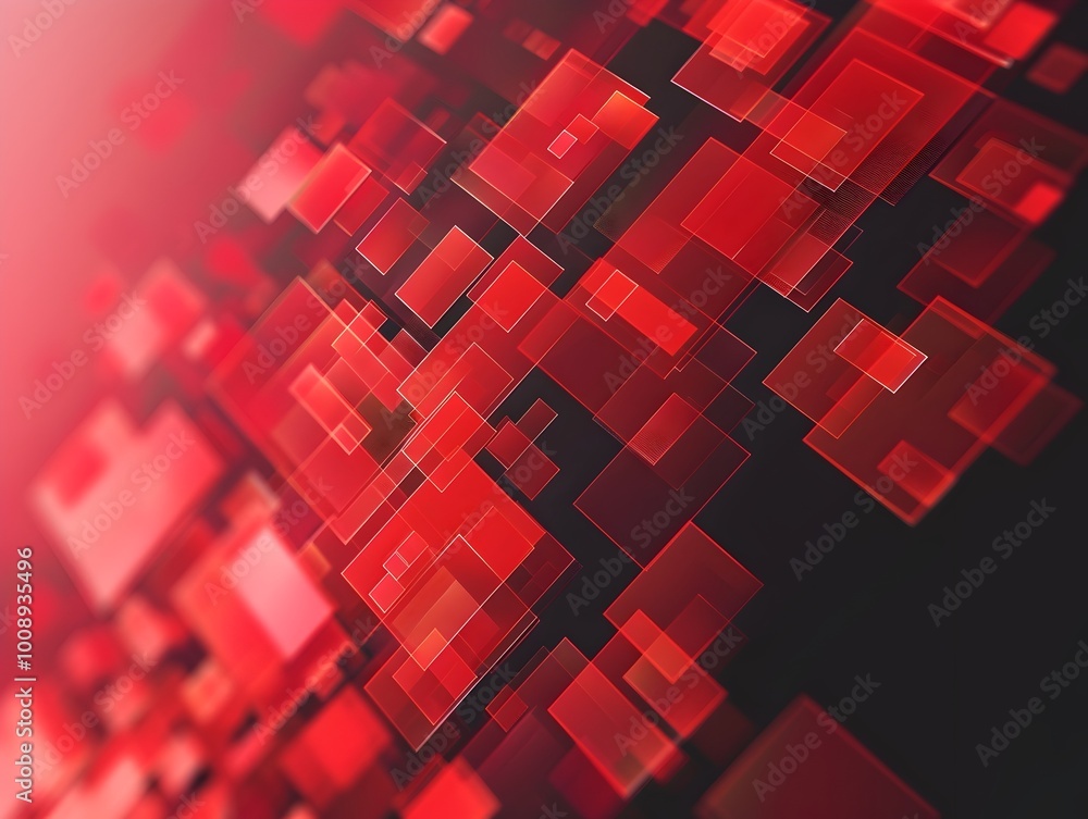 Poster floating red squares cascading in transparent overlapping pattern modern digital art background
