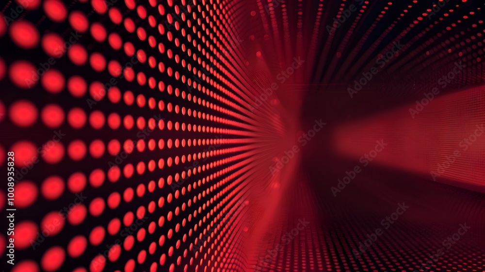 Poster mesmerizing red dot grid matrix creating depth and perspective in abstract digital backdrop