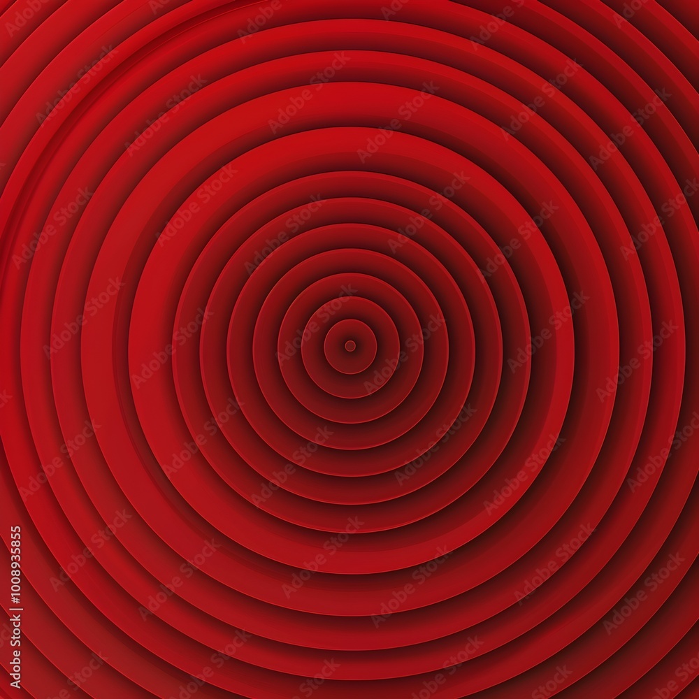 Poster captivating red concentric circles forming hypnotic tunnel effect in minimalist abstract design