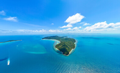 Summer vacation on a tropical island. Aerial view of tropical island. 
