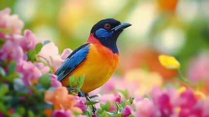 Obraz premium Majestic bird and flowers set against nature background picture