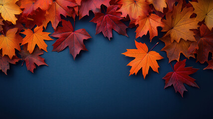 Chic Fall Design Showcasing Vibrant Maple Leaves Against a Deep Blue Backdrop