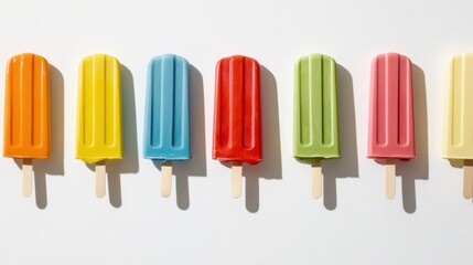 Boldly colored popsicle collection on a bright white surface