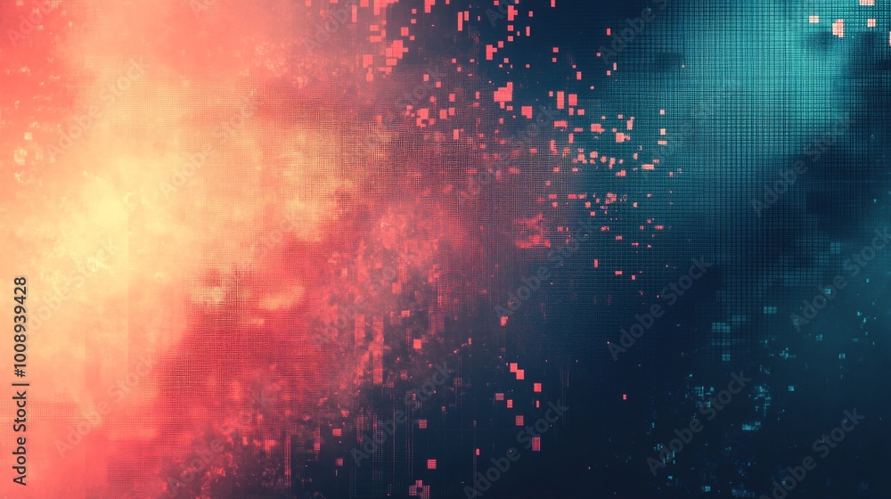 Poster vibrant digital abstraction with pixelated gradient in deep colors