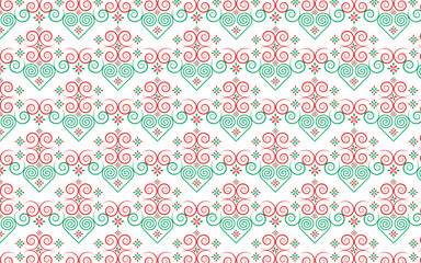 Hmong ethnic patterns designed in green and red tones, combined with modern designs, are used in the design of clothing.