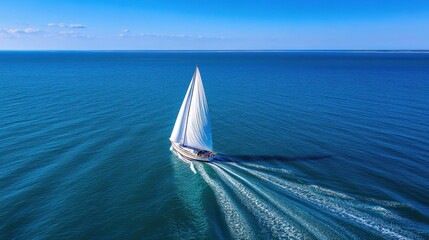 Aerial View of Sailboat on Tranquil Blue Waters
