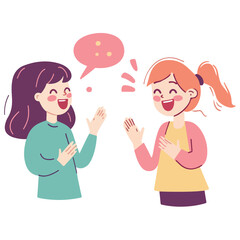 Happy girl having fun with friend partner flat illustration