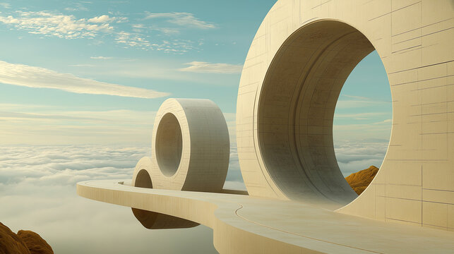 Giant futuristic architecture above clouds in space, sci-fi concept art