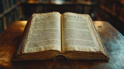 Obraz premium Open Vintage Book on Wooden Table