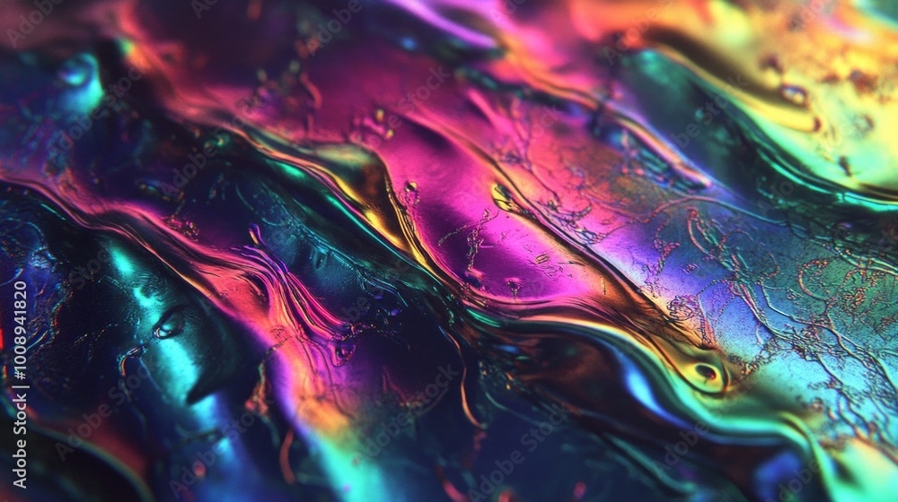 Poster vibrant holographic patterns creating dynamic visual illusions on a textured surface