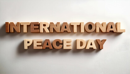INTERNATIONAL PEACE DAY wooden Thick block letters with minimal decoration, perfect word