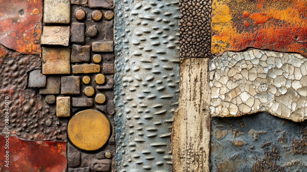 Poster textured wall featuring multi-layered surfaces in vivid colors and patterns