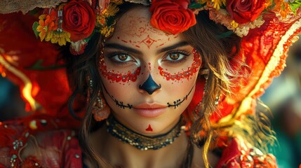 Woman in Traditional Mexican Day of the Dead Makeup
