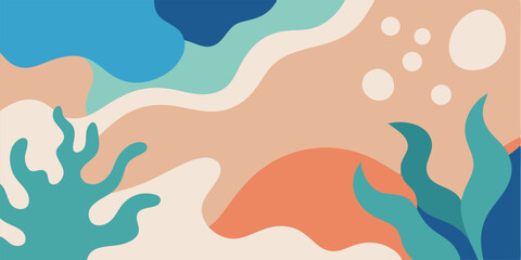 Abstract ocean-themed background featuring calming shapes, fluid movements, and a soft color palette. Perfect for adding a coastal vibe to your designs.