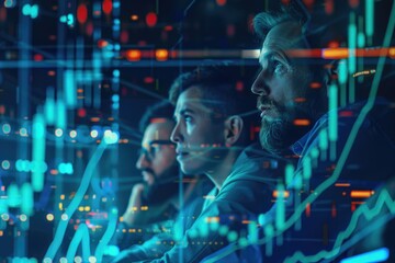 Fototapeta premium Global team collaboration with forex analysis hologram.