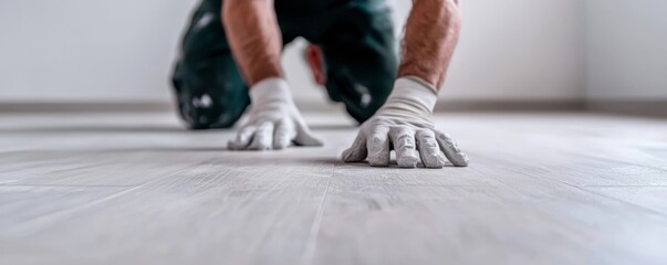Social media tutorial for home renovators, showing the process of floor preparation.