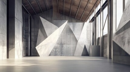 Concrete Interior with Geometric Shapes and Windows