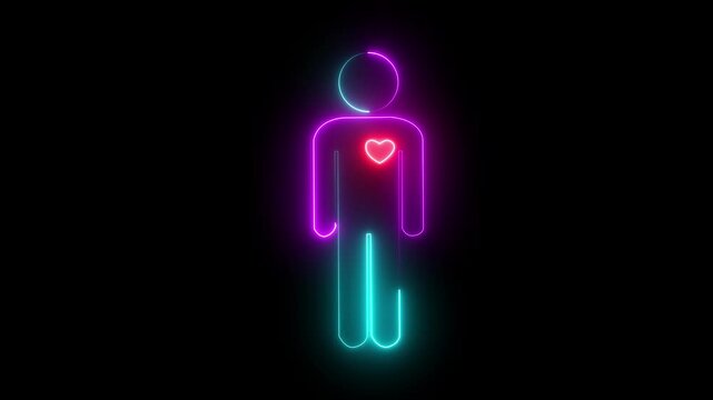 Animated  linear symbol of person. Looped video of beating heart. People magenta icon. Heart pounding