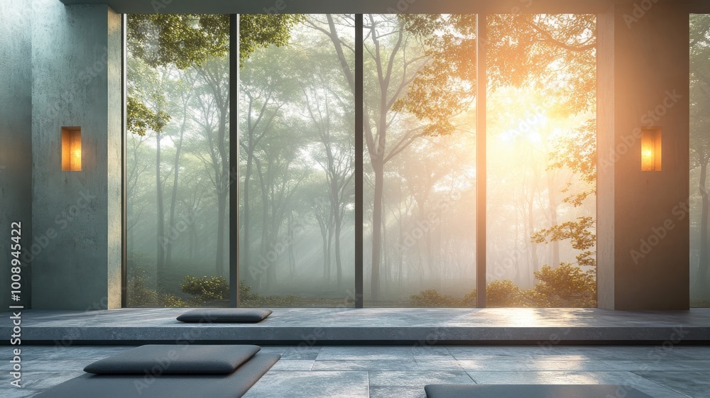 Poster a room with a view of trees and a window