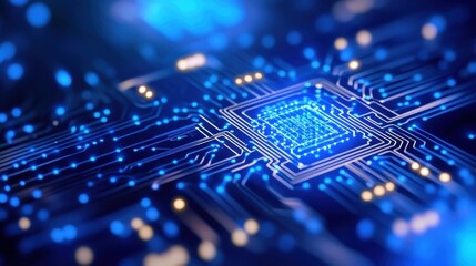 Sharp Quantum Circuit Board with Blue Lights