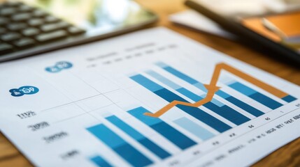 Professional business report with arrow charts depicting impressive financial growth